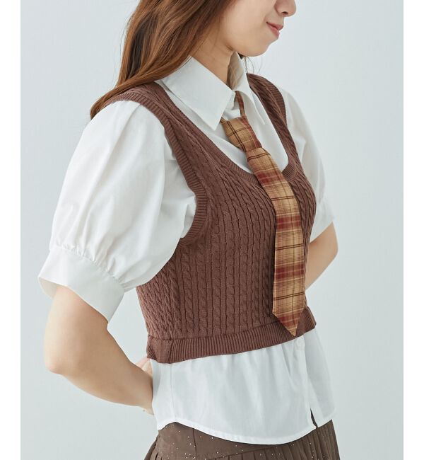  「&infin;ネクタイセットシャツドッキングニット」|ニット・セーター|