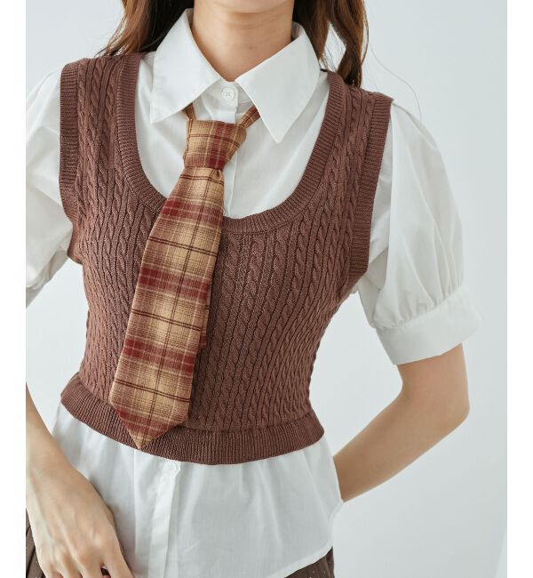  「&infin;ネクタイセットシャツドッキングニット」|ニット・セーター|