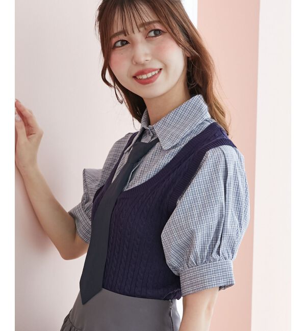  「&infin;ネクタイセットシャツドッキングニット」|ニット・セーター|