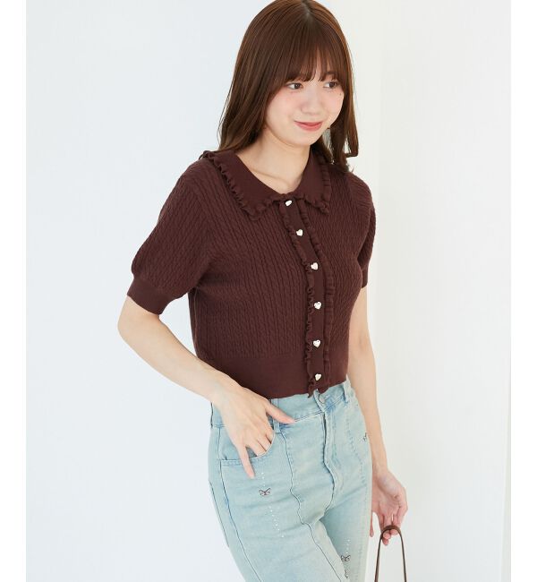  「ミニケーブルフリルニットカーデ」|カーディガン|