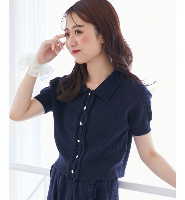  「ミニケーブルフリルニットカーデ」|カーディガン|