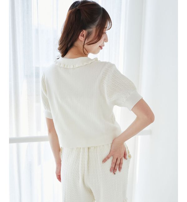  「ミニケーブルフリルニットカーデ」|カーディガン|