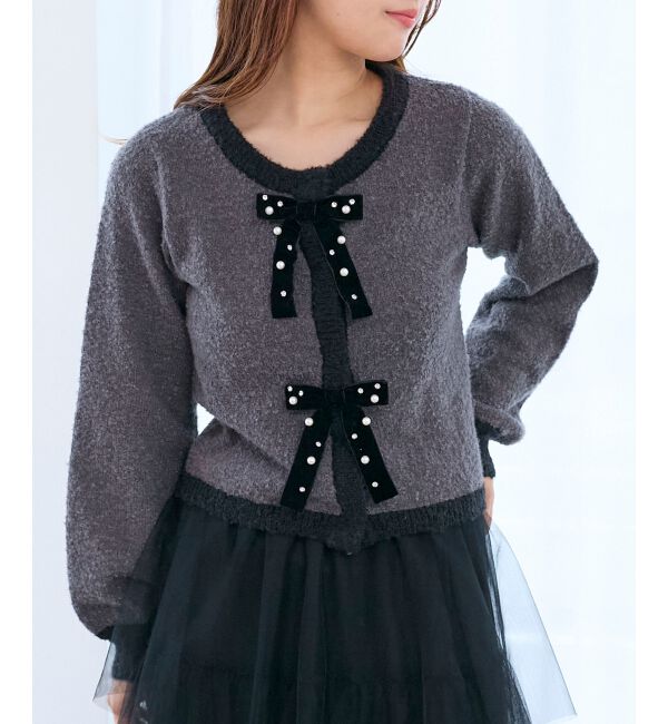  「キラキラベロアリボンカーディガン」|カーディガン|