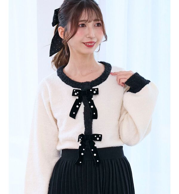  「キラキラベロアリボンカーディガン」|カーディガン|