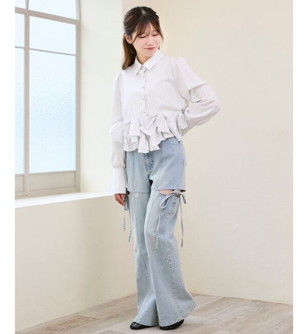  「リボンフリルペプラムブラウス」|シャツ・ブラウス|