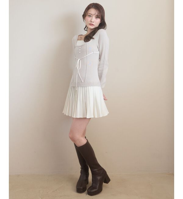  「レイヤードライクプリーツニットワンピ」|ワンピース|