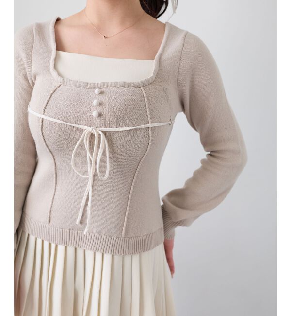  「レイヤードライクプリーツニットワンピ」|ワンピース|