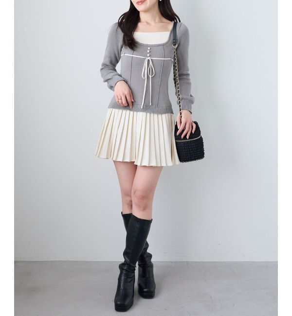  「レイヤードライクプリーツニットワンピ」|ワンピース|