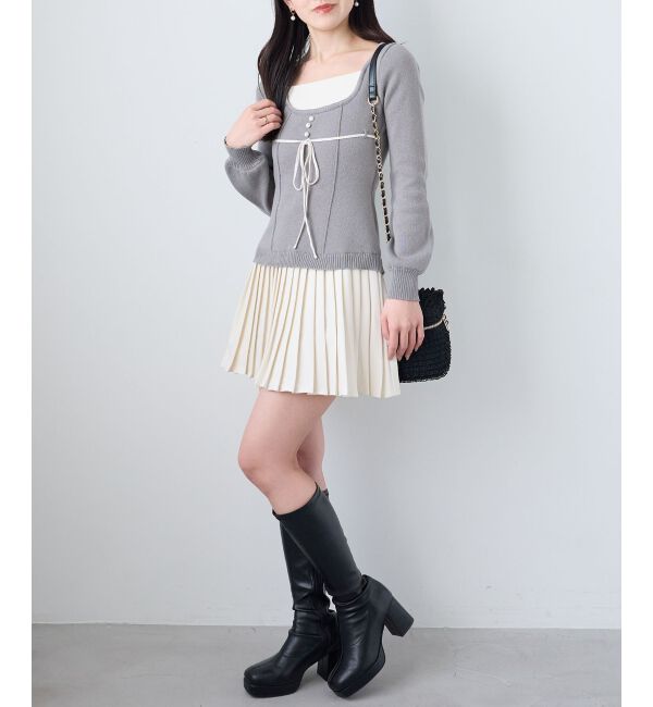  「レイヤードライクプリーツニットワンピ」|ワンピース|