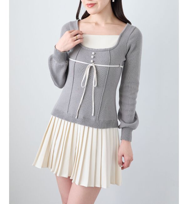  「レイヤードライクプリーツニットワンピ」|ワンピース|