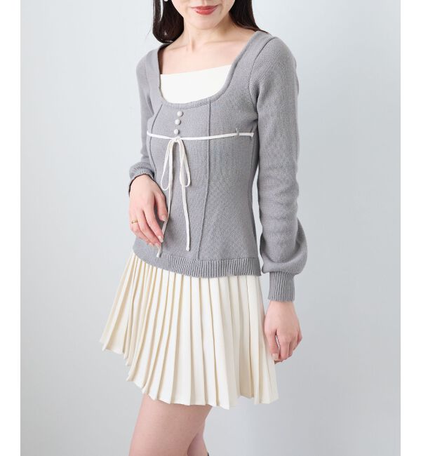  「レイヤードライクプリーツニットワンピ」|ワンピース|