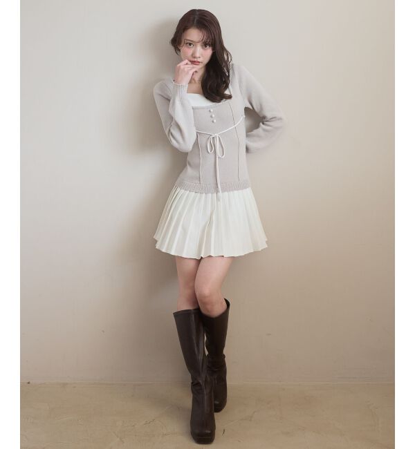  「レイヤードライクプリーツニットワンピ」|ワンピース|