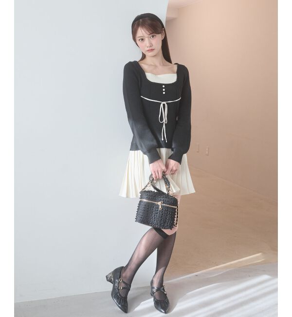  「レイヤードライクプリーツニットワンピ」|ワンピース|