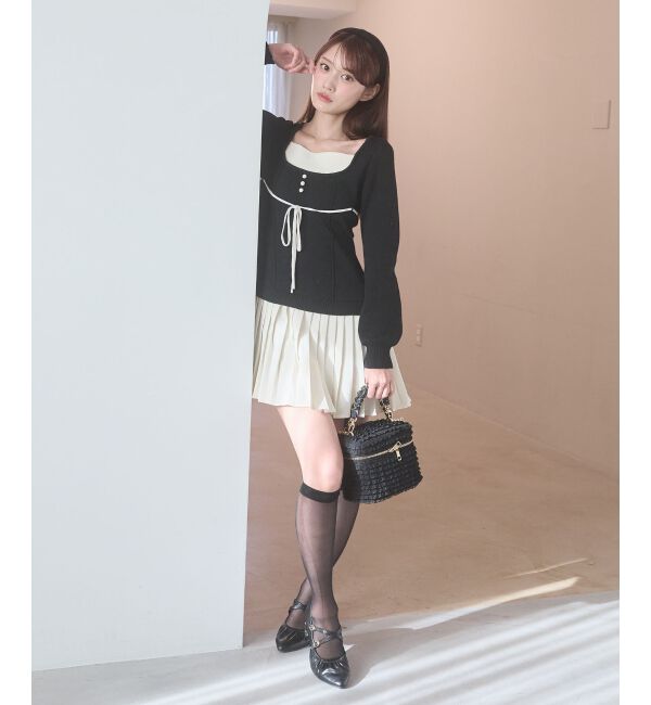  「レイヤードライクプリーツニットワンピ」|ワンピース|