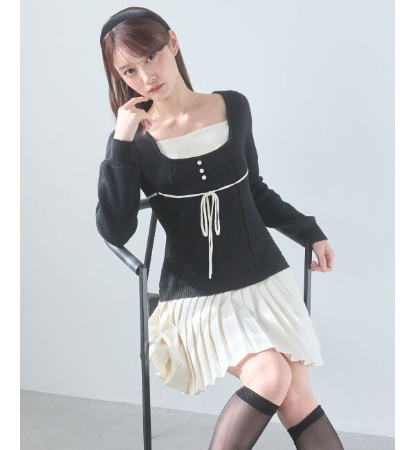  「レイヤードライクプリーツニットワンピ」|ワンピース|