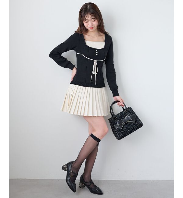  「レイヤードライクプリーツニットワンピ」|ワンピース|