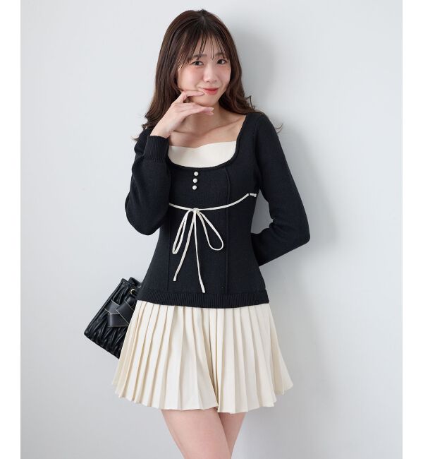  「レイヤードライクプリーツニットワンピ」|ワンピース|