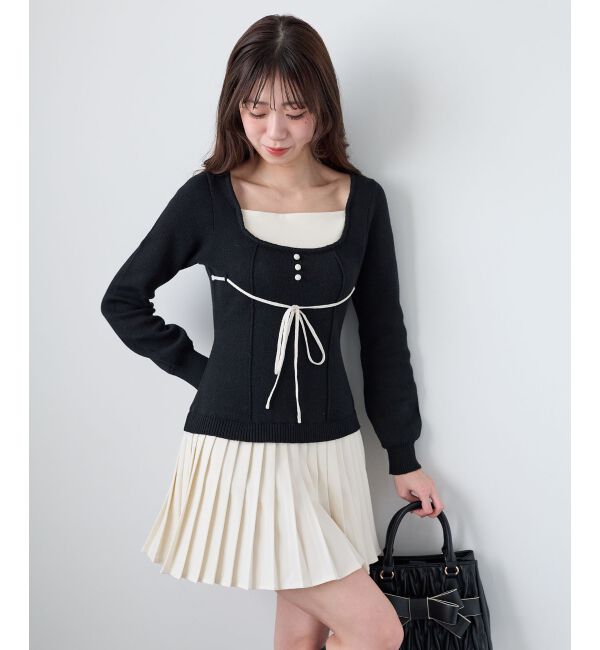  「レイヤードライクプリーツニットワンピ」|ワンピース|