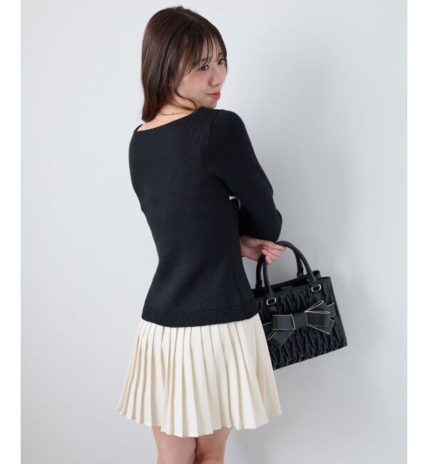  「レイヤードライクプリーツニットワンピ」|ワンピース|