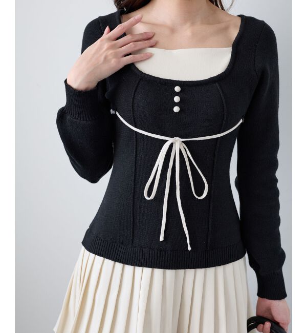  「レイヤードライクプリーツニットワンピ」|ワンピース|