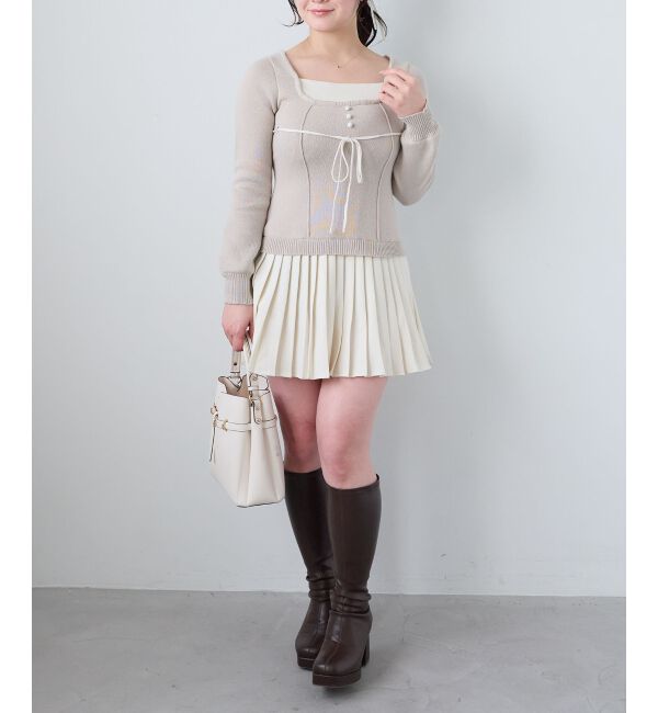  「レイヤードライクプリーツニットワンピ」|ワンピース|