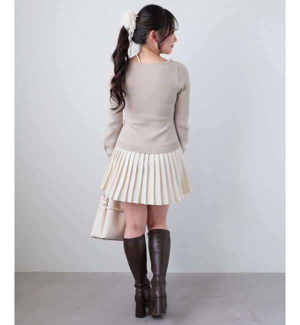  「レイヤードライクプリーツニットワンピ」|ワンピース|