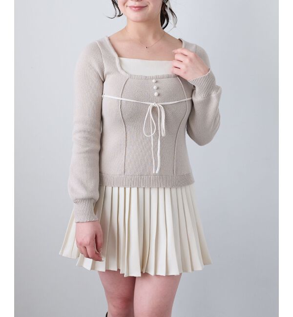  「レイヤードライクプリーツニットワンピ」|ワンピース|