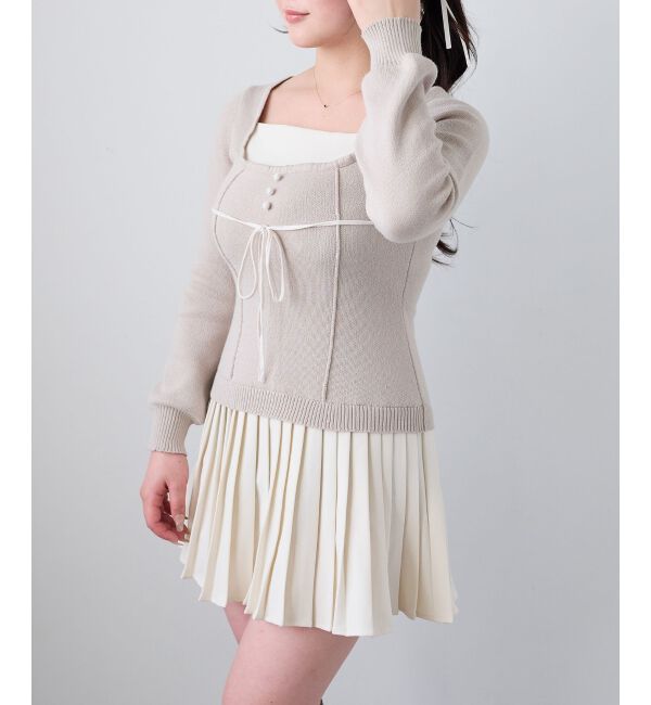  「レイヤードライクプリーツニットワンピ」|ワンピース|