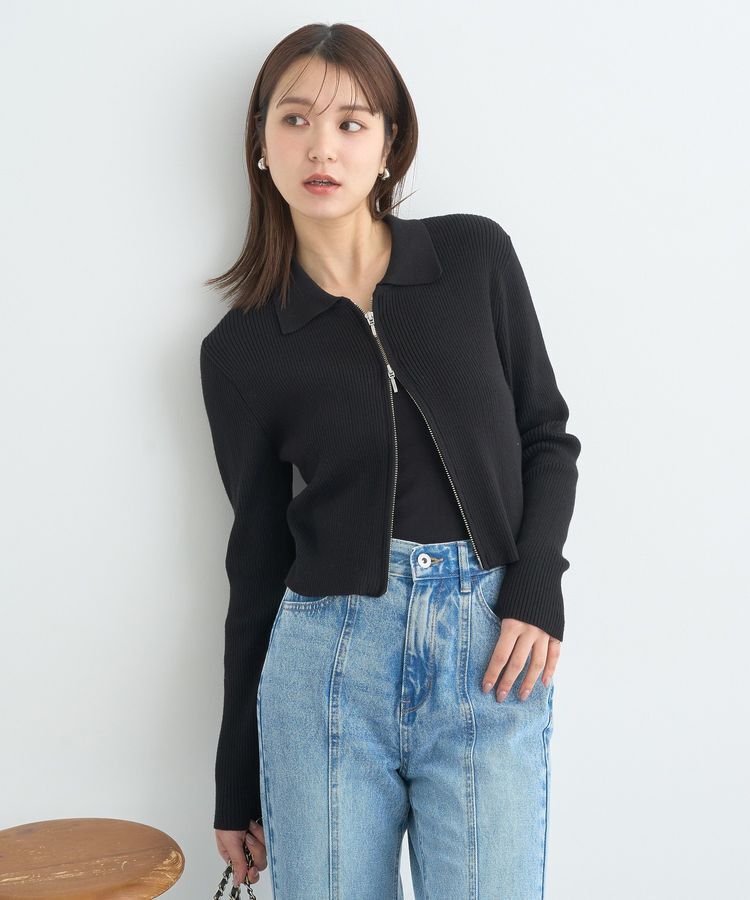 earth music&ecology「Wジップリブカーディガン」|カーディガン|