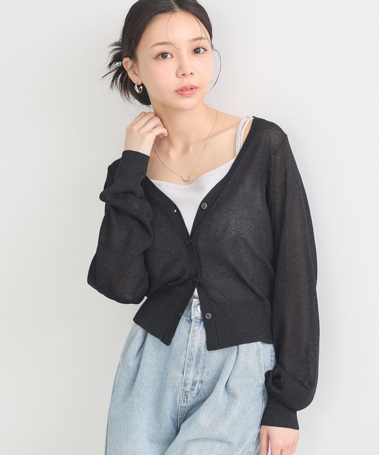 earth music&ecology「シアーラメVネックカーディガン」|カーディガン|Black