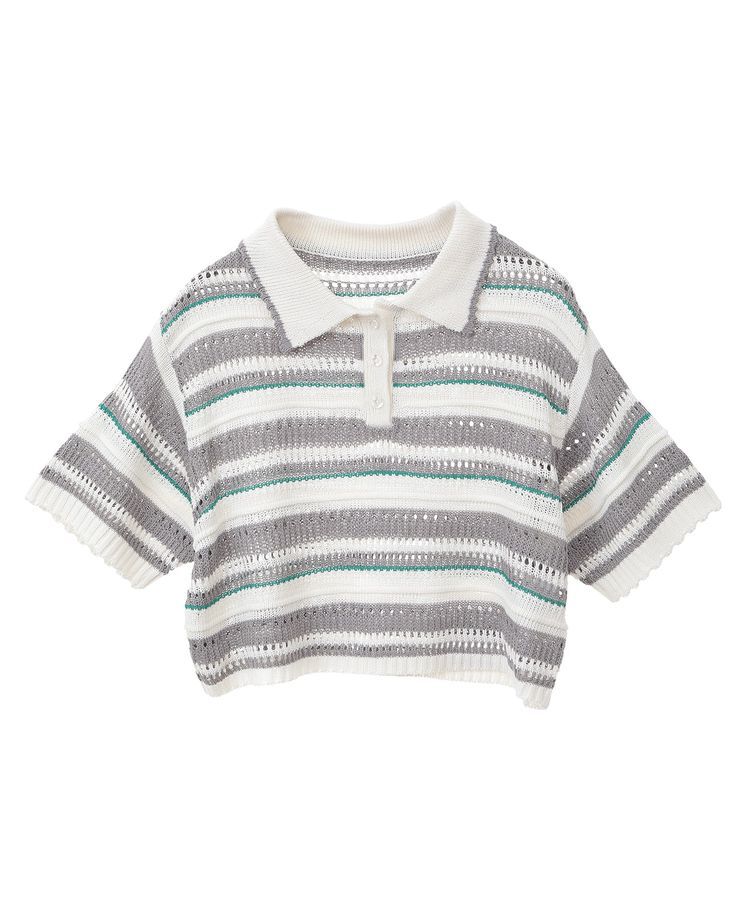 earth music&ecology「キラキラボタン透かしニットポロ」|ニット・セーター|