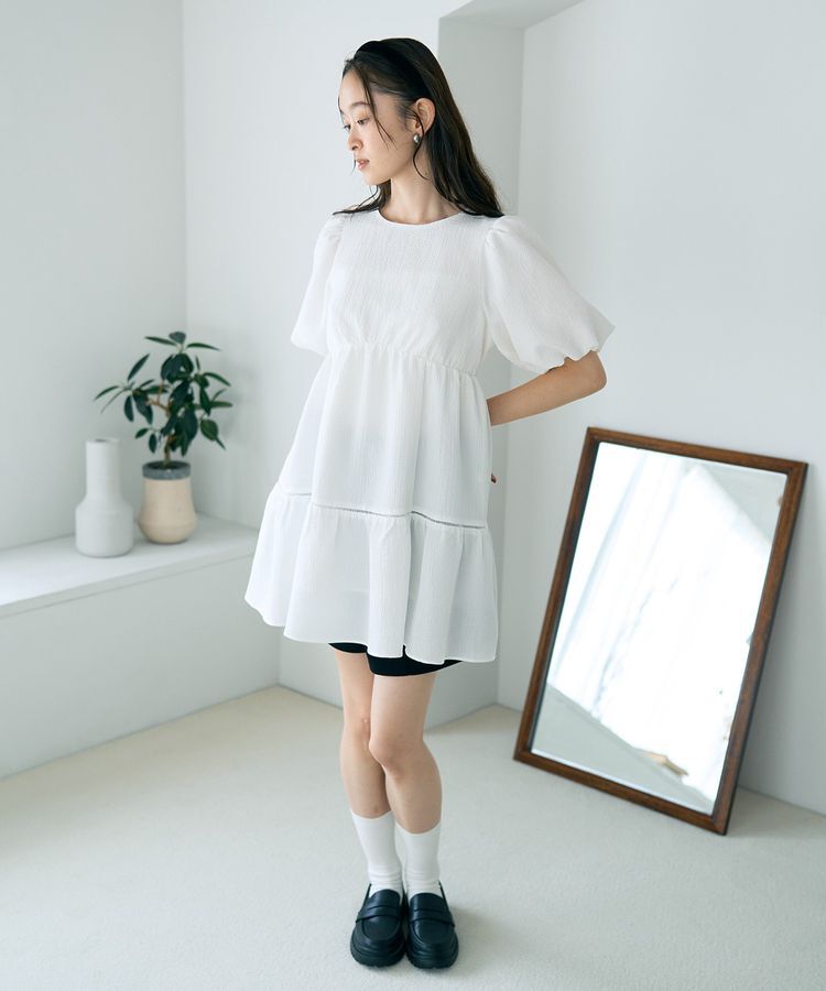 earth music&ecology「バックリボンパフスリーブミニワンピース」|ワンピース|