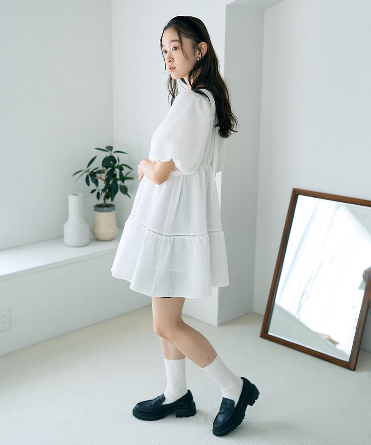 earth music&ecology「バックリボンパフスリーブミニワンピース」|ワンピース|