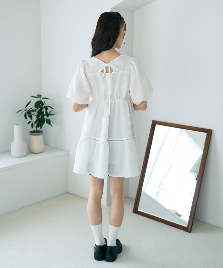 earth music&ecology「バックリボンパフスリーブミニワンピース」|ワンピース|