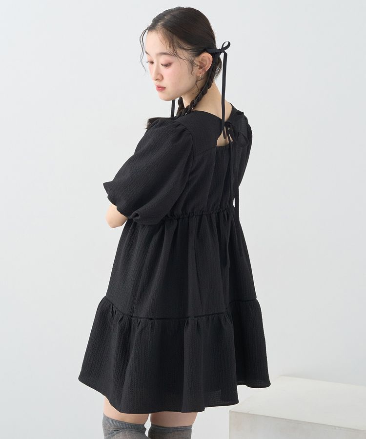 earth music&ecology「バックリボンパフスリーブミニワンピース」|ワンピース|
