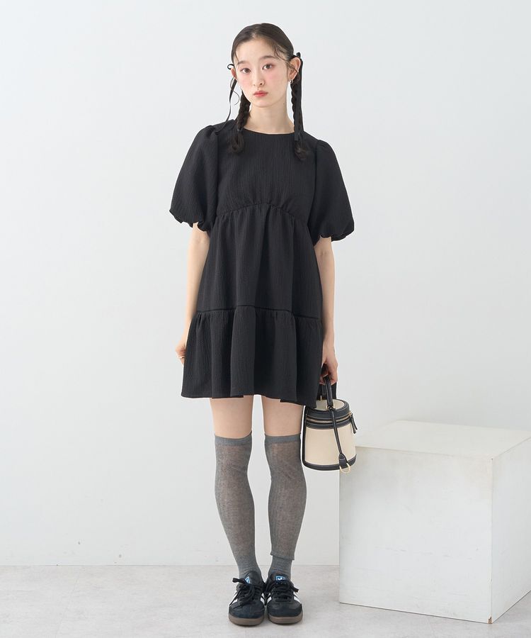 earth music&ecology「バックリボンパフスリーブミニワンピース」|ワンピース|