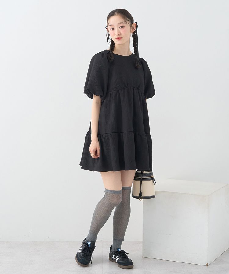 earth music&ecology「バックリボンパフスリーブミニワンピース」|ワンピース|