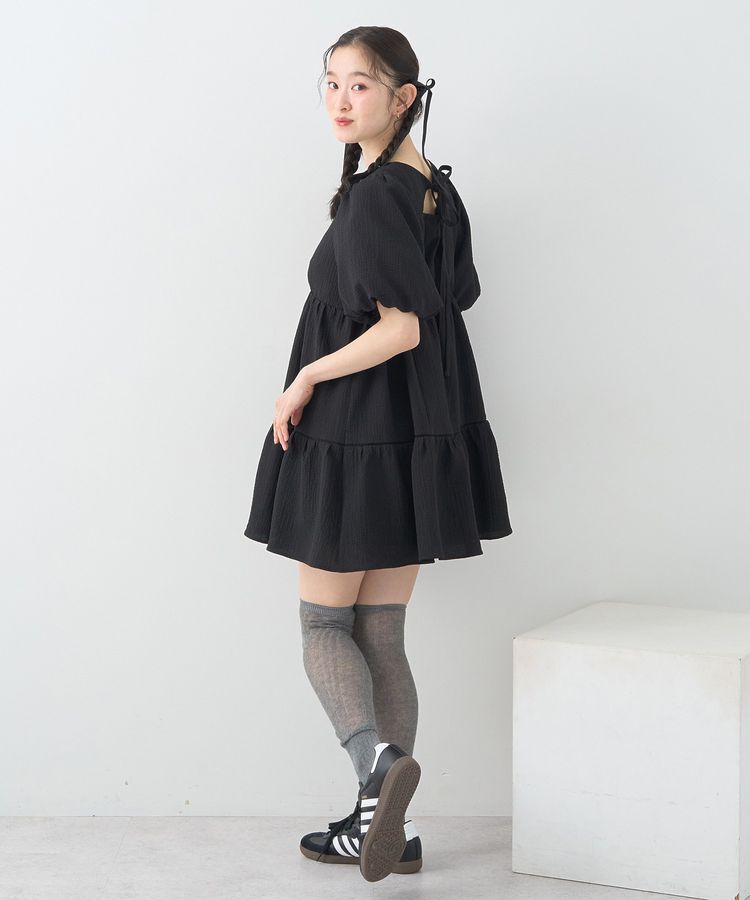 earth music&ecology「バックリボンパフスリーブミニワンピース」|ワンピース|