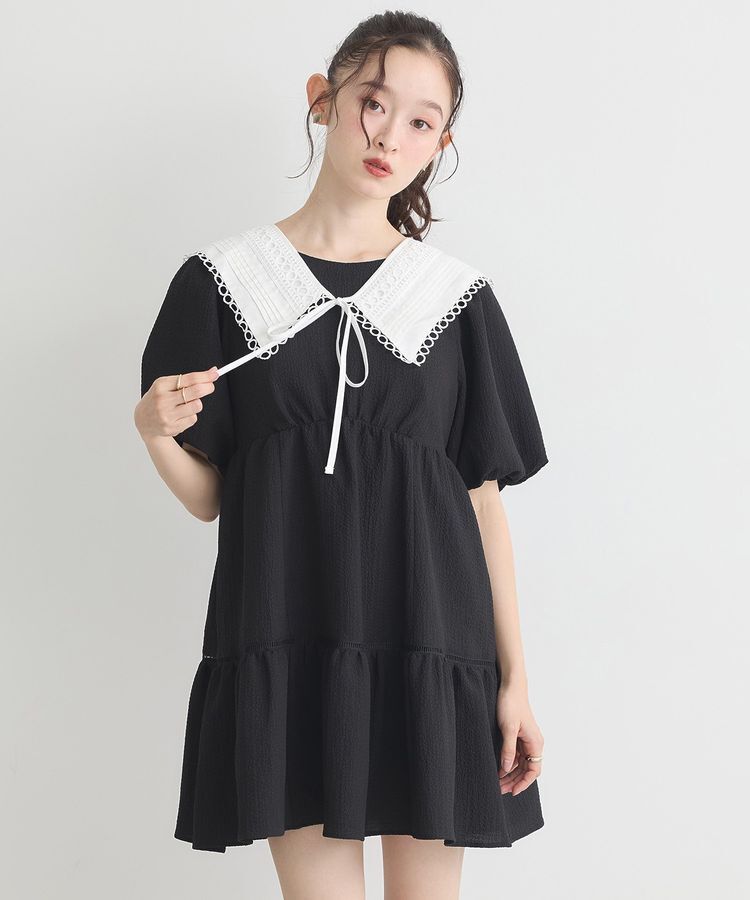 earth music&ecology「バックリボンパフスリーブミニワンピース」|ワンピース|