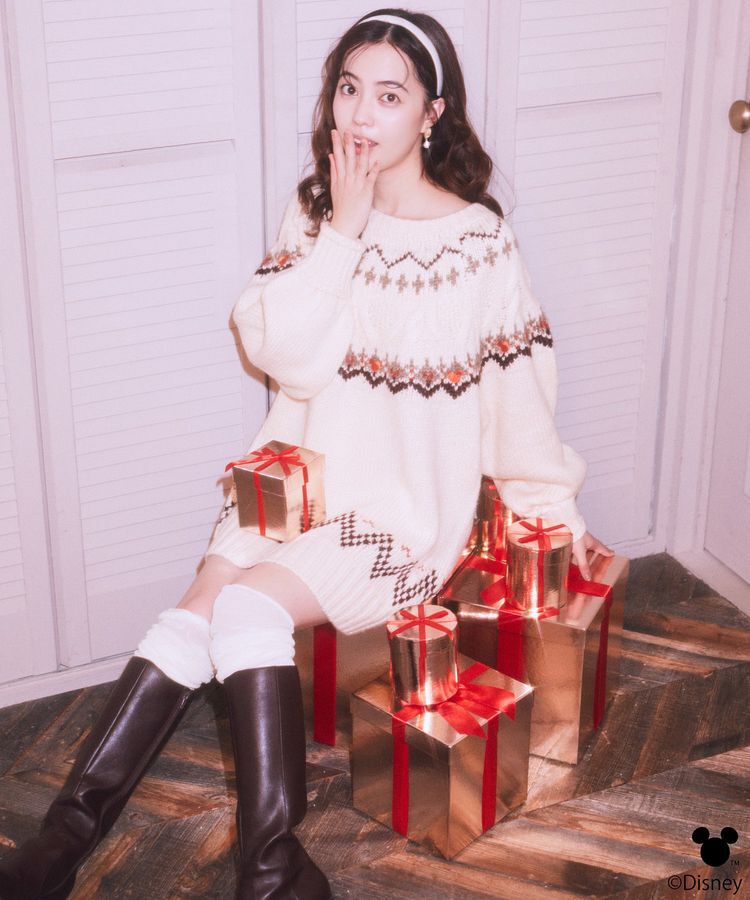 earth music&ecology「Disney/ミッキー刺繍ノルディックニットチュニック」|チュニック|