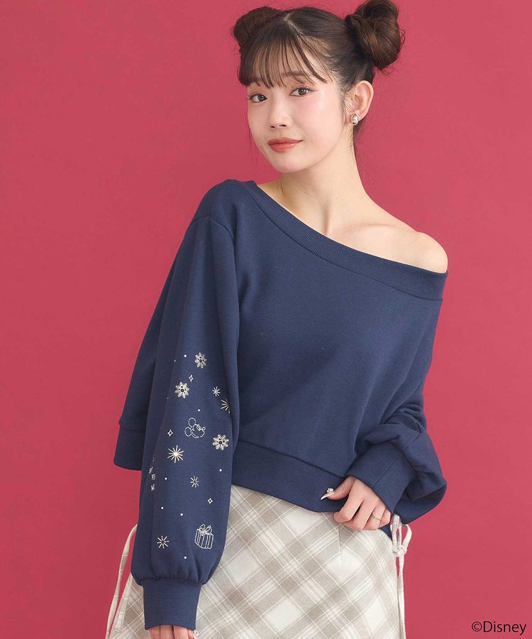 earth music&ecology「Disney/キラキラモチーフ刺繍オフショルスウェット」|スウェット・ジャージ|