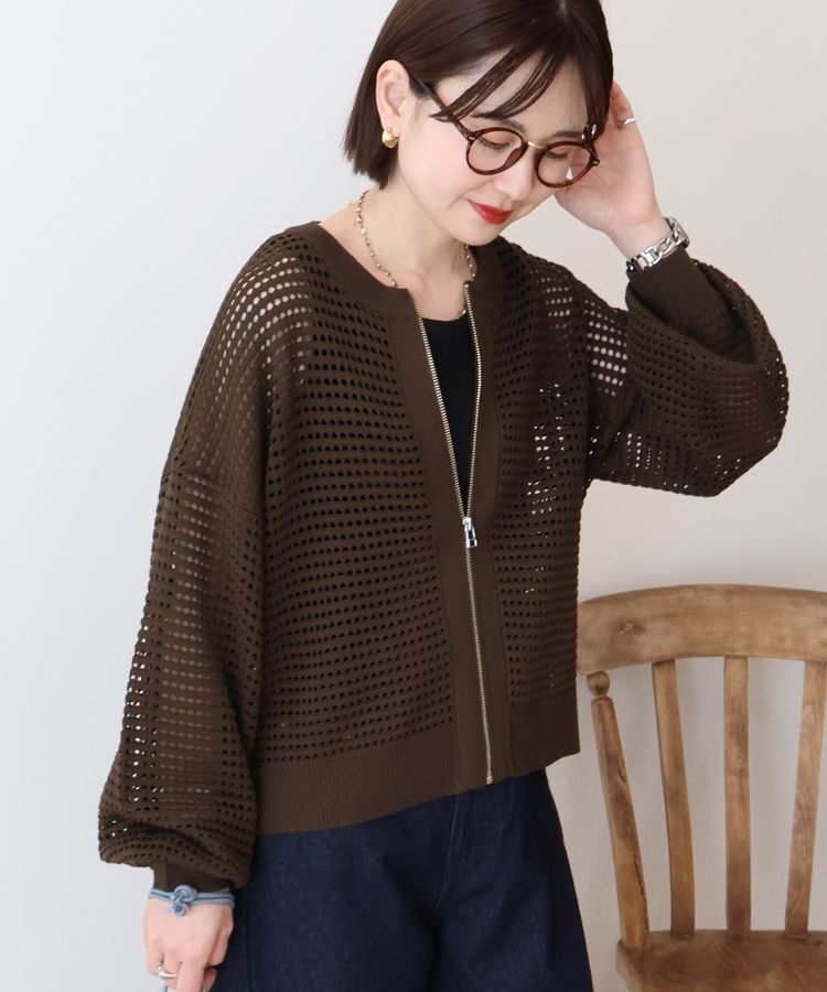 AMERICAN HOLIC「ジップアップメッシュニットカーディガン【WEB限定カラー有り】」|カーディガン|