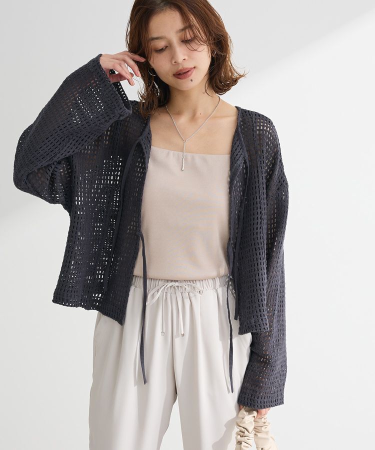 Green Parks「インド綿 前後2way メッシュショート丈カーディガン」|カーディガン|Charcoal Gray