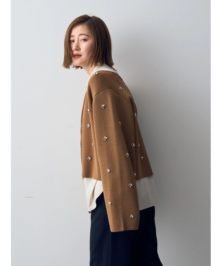 YECCA VECCA「ビジューZIPニットジャケット」|カーディガン|