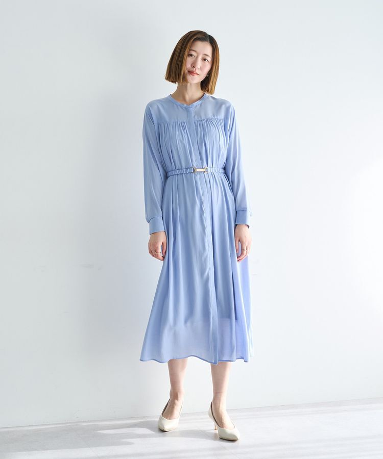 YECCA VECCA「ベルト付きギャザーワンピース」|ワンピース|Blue