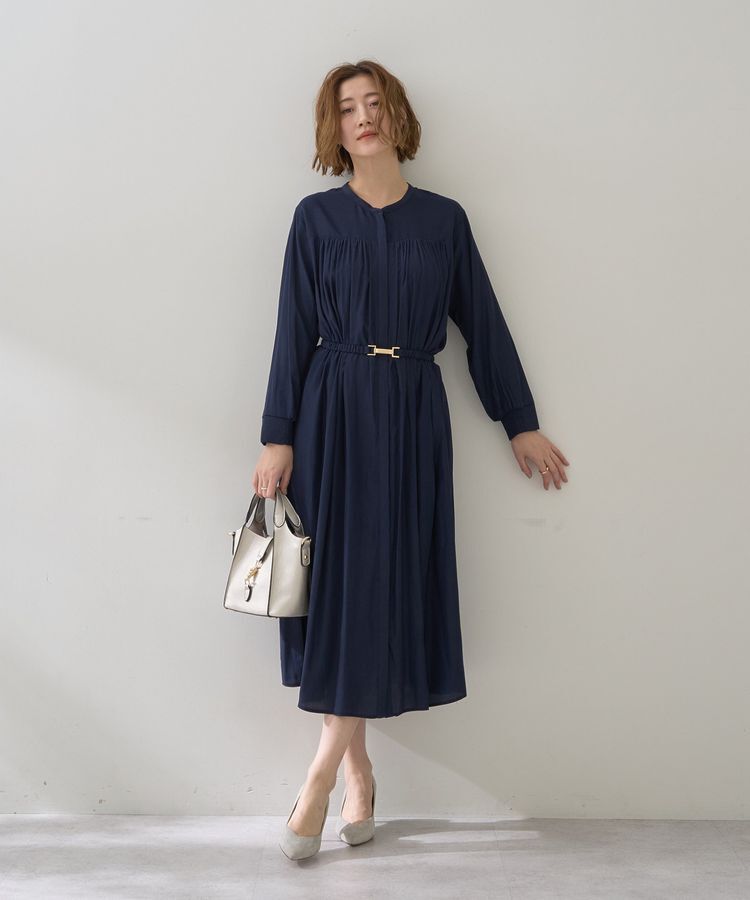YECCA VECCA「ベルト付きギャザーワンピース」|ワンピース|Navy