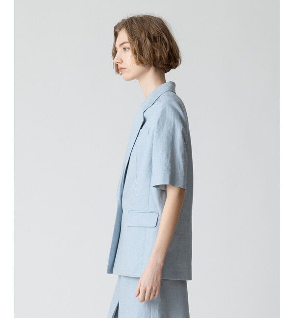 allureville「【セットアップ対応可能】リネンコンシャークスキンハーフスリーブジャケット」|テーラードジャケット|