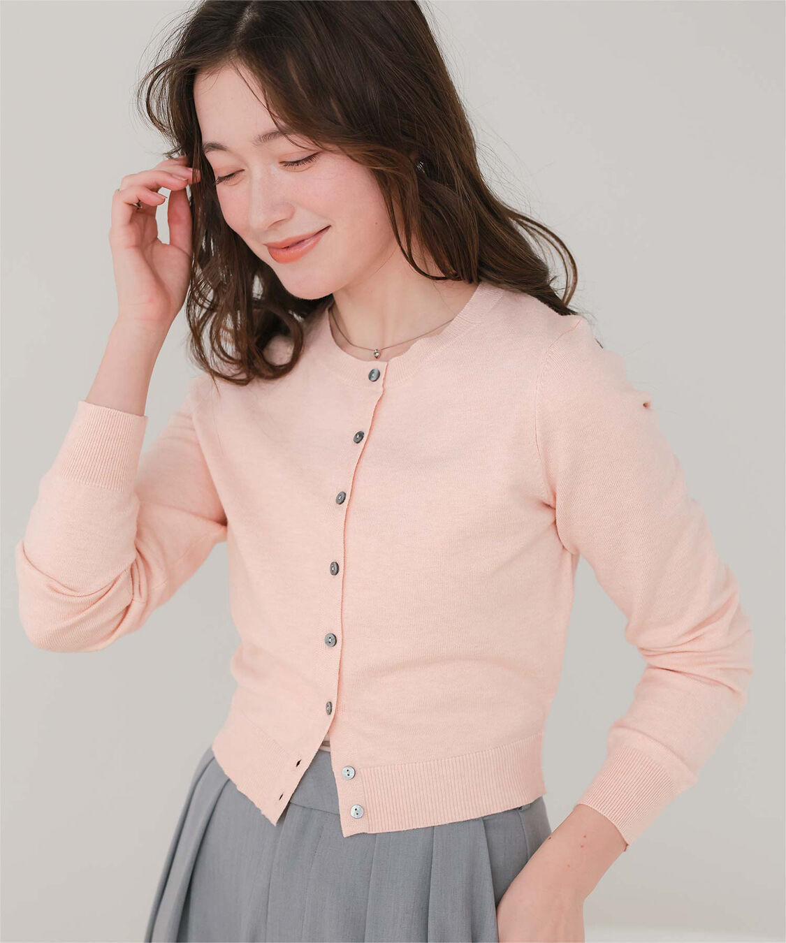 titivate「クルーネックニットカーディガン/トップス」|ニット・セーター|ピンク