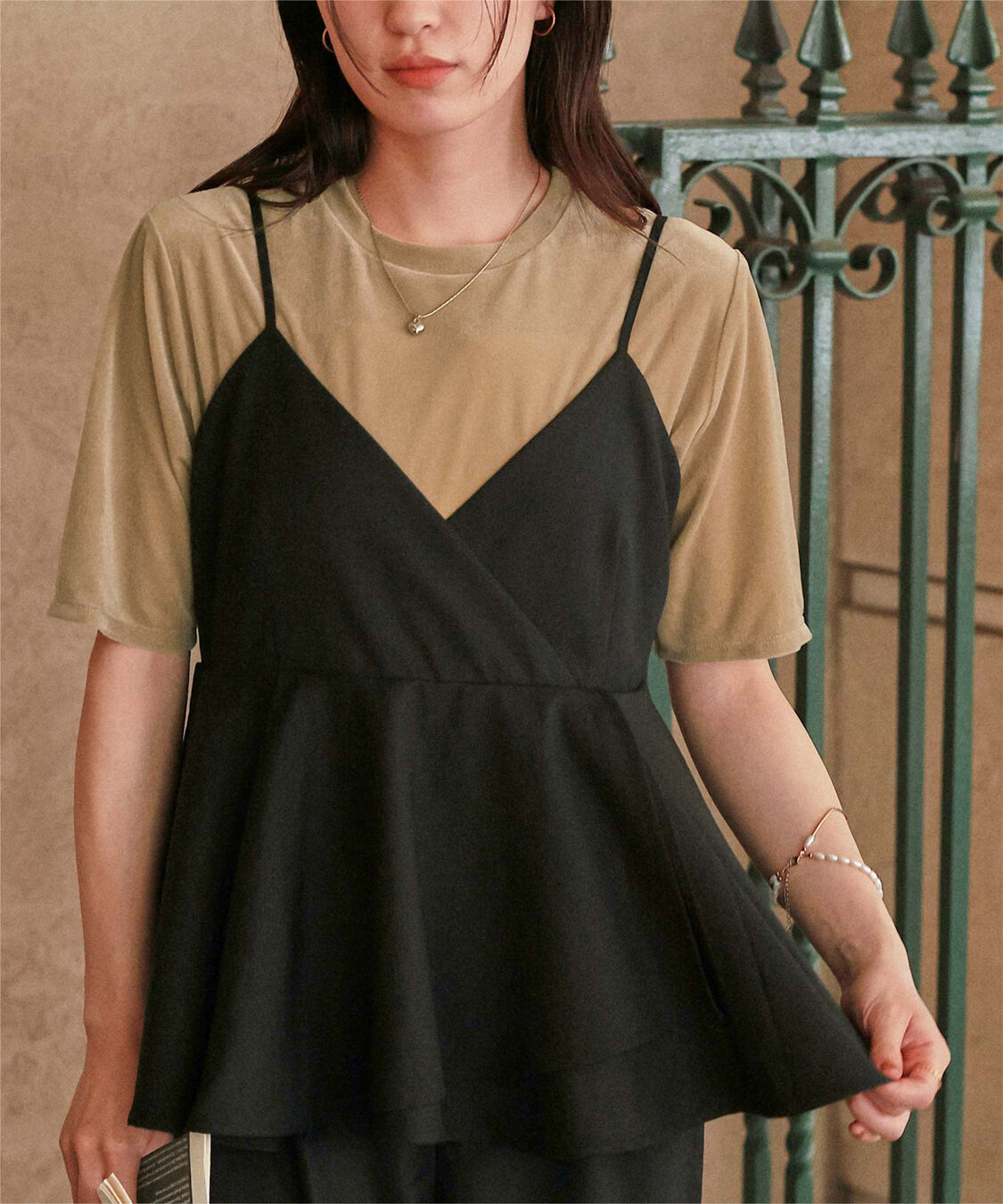 titivate「シアーベロア半袖Tシャツ」|Tシャツ・カットソー|ベージュ