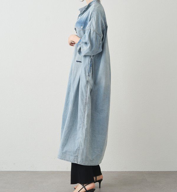  「ヴィンテージライクデニムバンドカラーワンピース」|ワンピース|